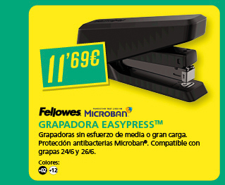 Grapadoras sin esfuerzo de media o gran carga. Protección antibacterias Microban®. Compatible con grapas 24/6 y 26/6.